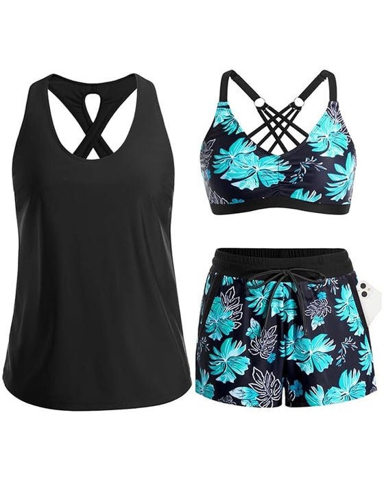 Crisscross Sleeveless Top + Drawstring Printed Pants For Cover-Up And Bikini