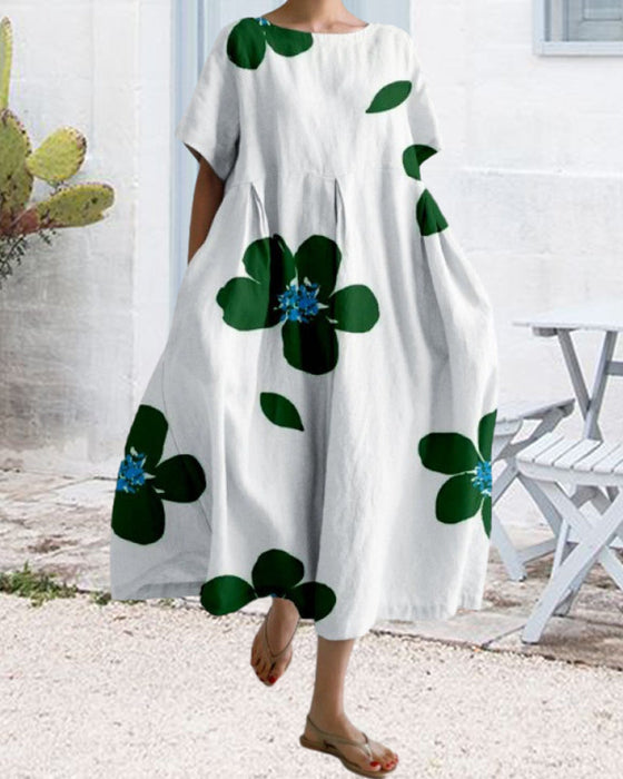 Loose short sleeve printed dress
