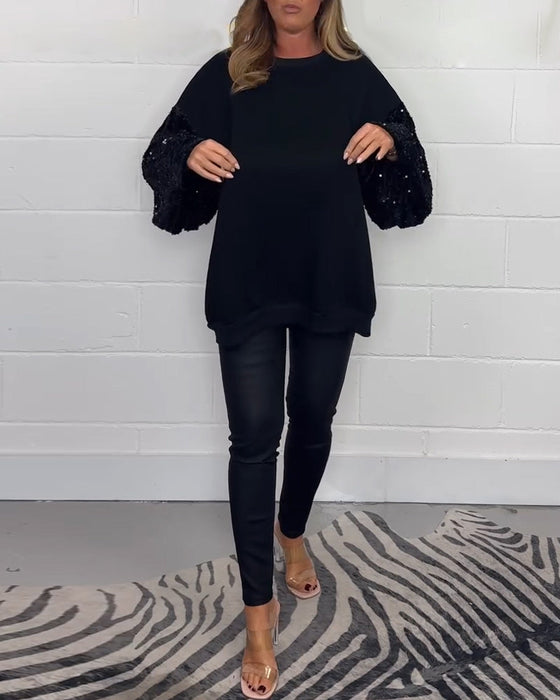 Round neck long sleeve casual pullover sweatshirt