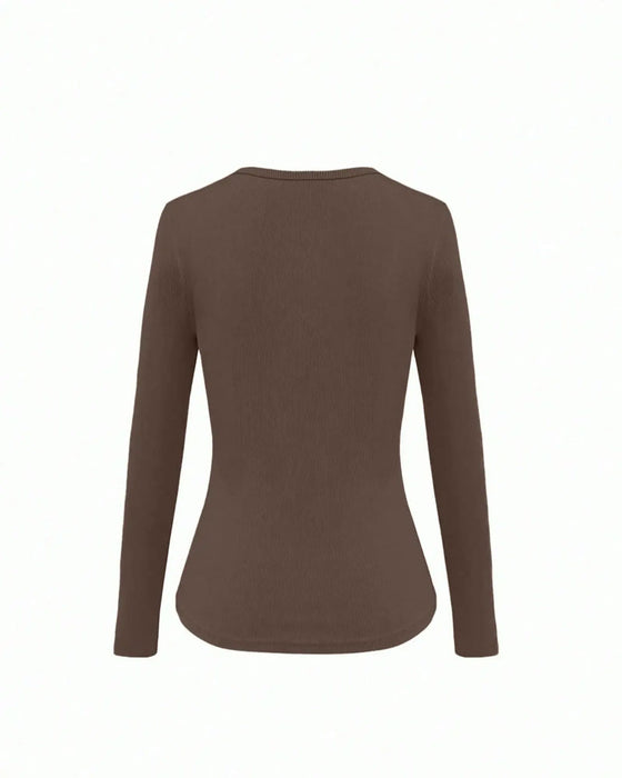 Long Sleeve V-Neck Solid Color Top