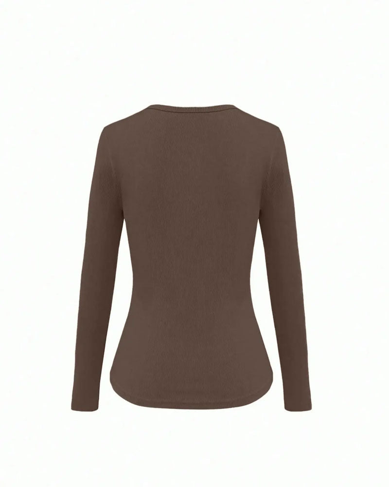 Long Sleeve V-Neck Solid Color Top