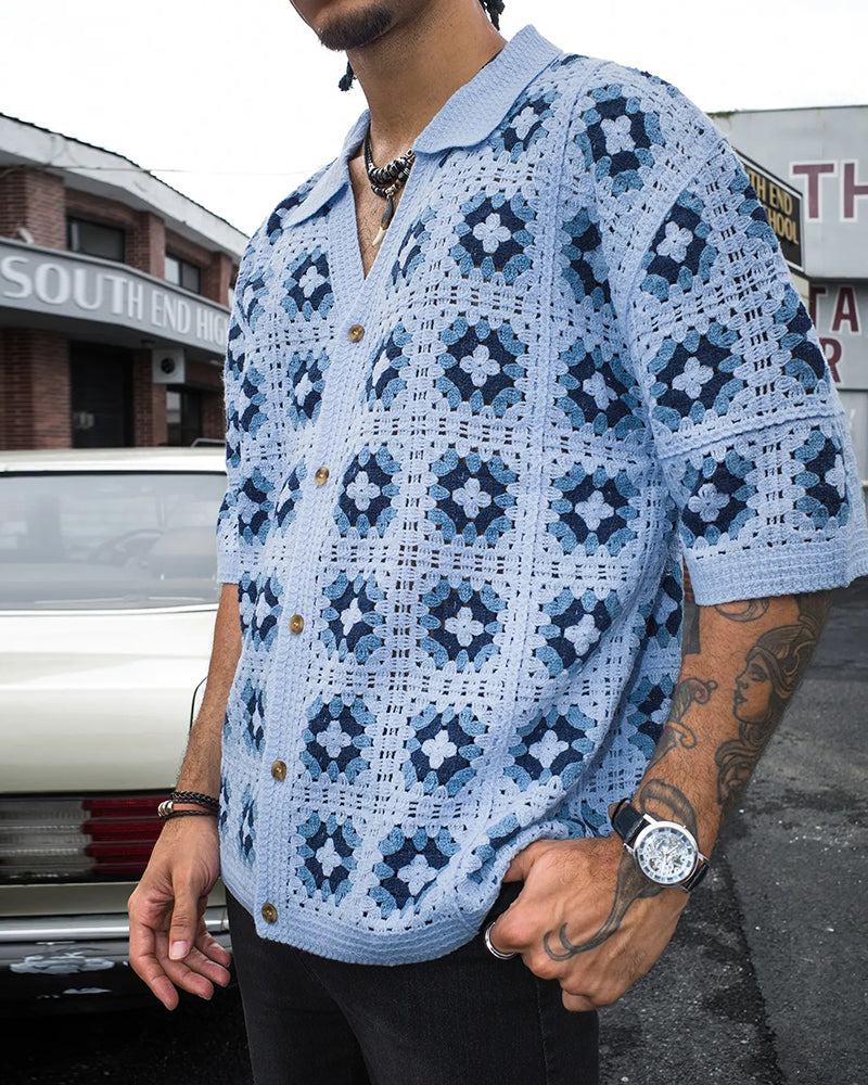 V-Neck Hollow Out Print Shirt T-Shirt