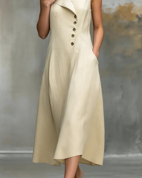 Asymmetric Lapel Sleeveless Long Dresses
