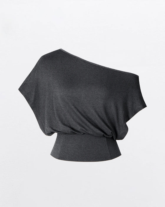 Asymmetrical Hem Fitted Batwing T-Shirt