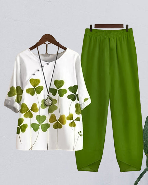 Clover print casual two-piece set