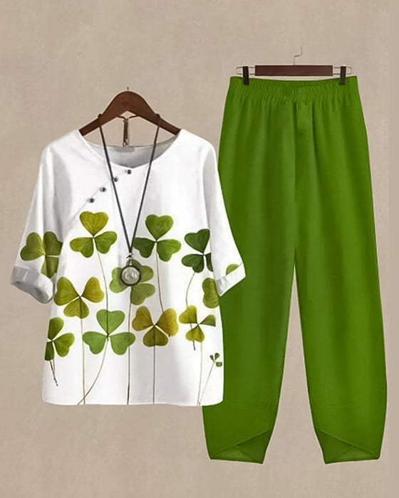 Clover print casual two-piece set