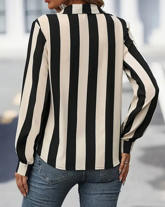 Vertical Striped Lapel Button-Down Shirt