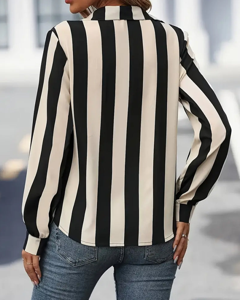 Vertical Striped Lapel Button-Down Shirt