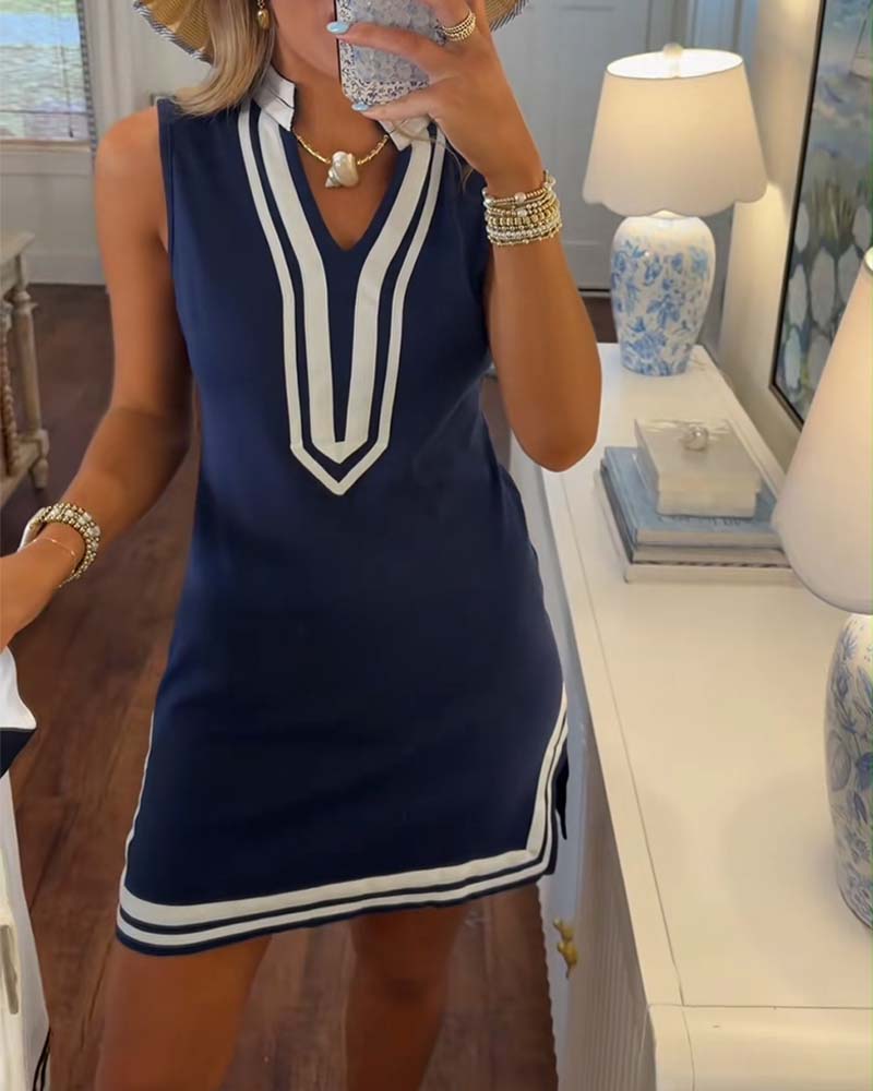 Colorblock Nautical Sleeveless Straight Dresses