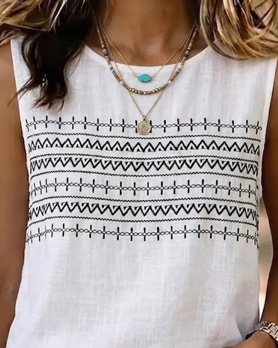 Ethnic Embroidery Sleeveless Blouse