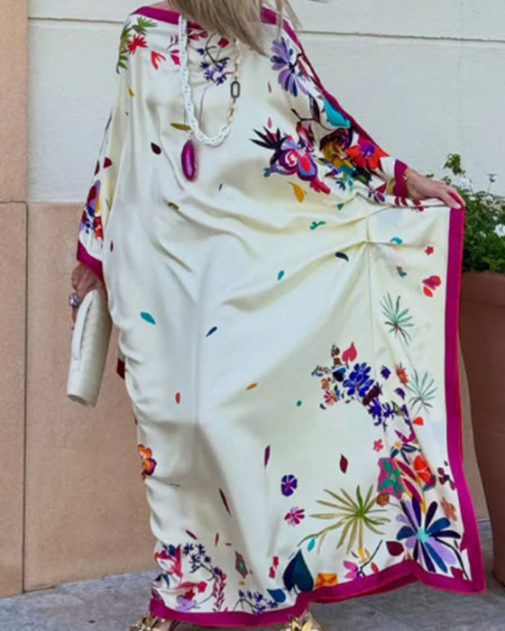 Off-Shoulder Contrast Loose Vacation Dress