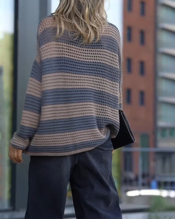 Stripe Cutout Knit Pullover