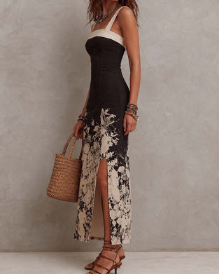 Ink Wash Camisole Bodycon Slit Dress