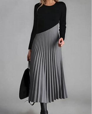 Patchwork Pleated Midi Dress