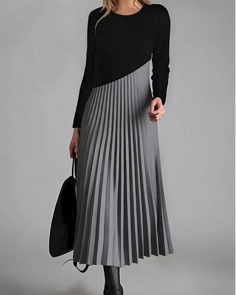 Patchwork Pleated Midi Dress