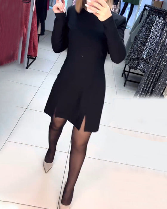 Slit long-sleeve dress