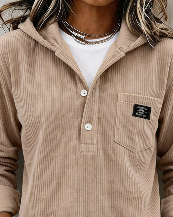 Corduroy Half Button Hoodie