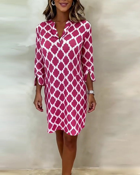Three-Quarter Sleeve Printed Dress