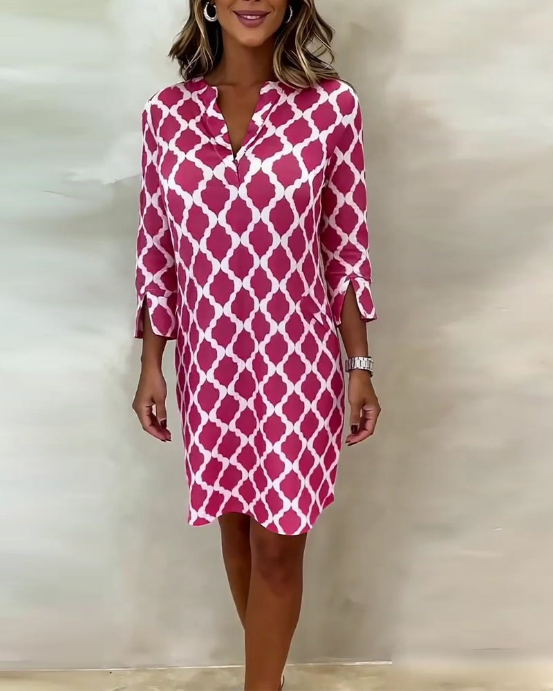 Three-Quarter Sleeve Printed Dress