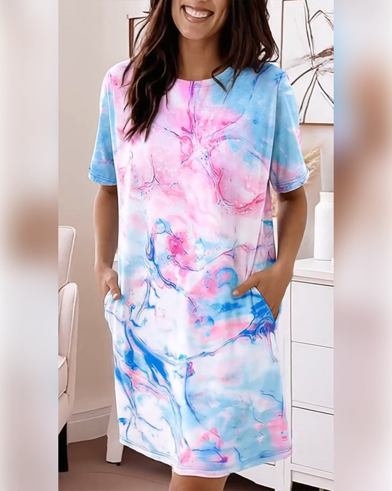 Tie-Dye Fluid Print Loose Dresses