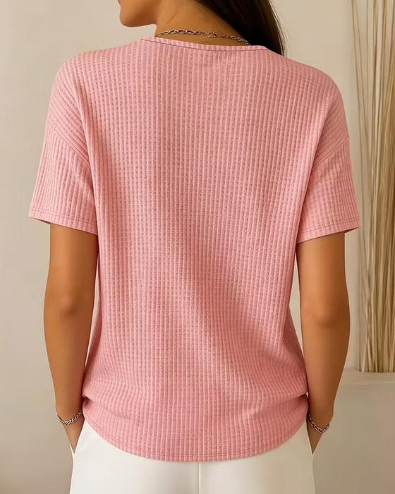 V Neck Solid Color Versatile Short Sleeve T Shirt