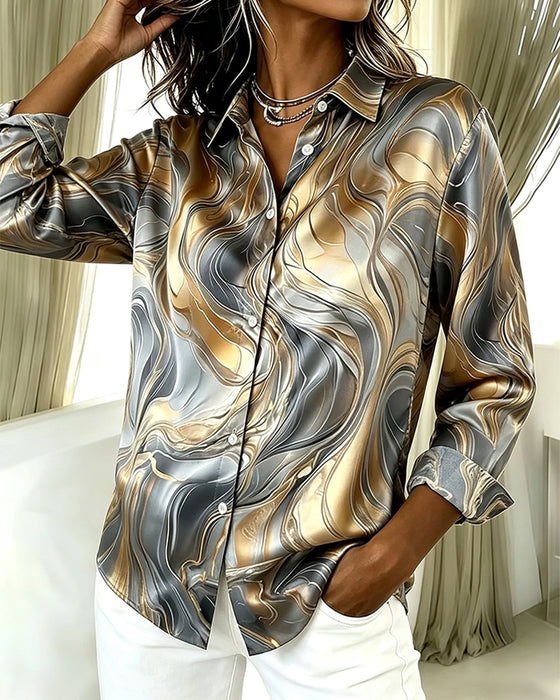 Long-Sleeve Shirt With Marble Print
