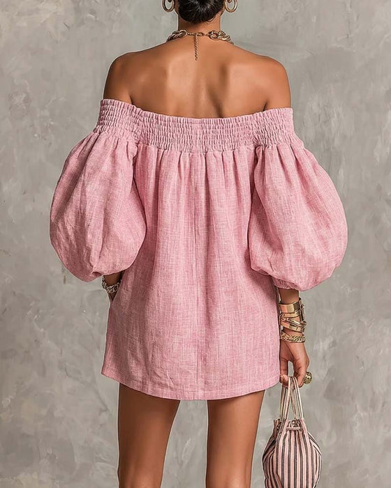 Bandeau Elastic Puff Sleeve Dress
