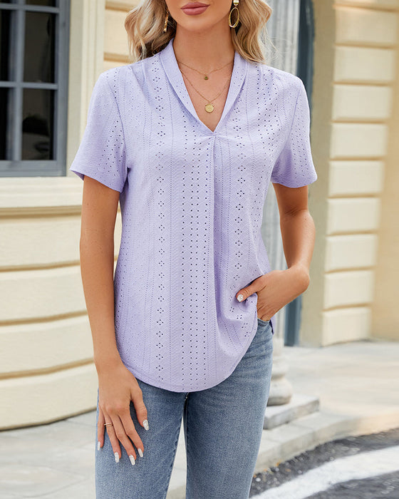 Lapel cutout short-sleeve top