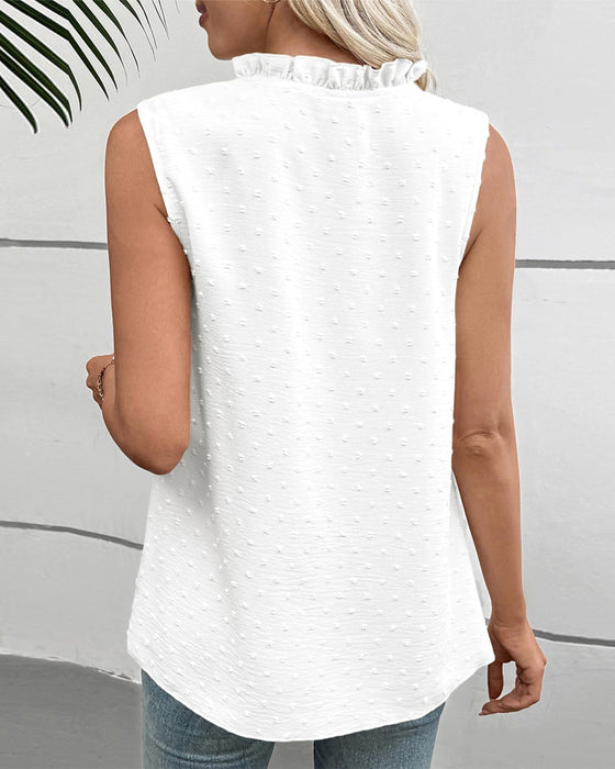 Lace Ruffle Collar Solid Tank Top