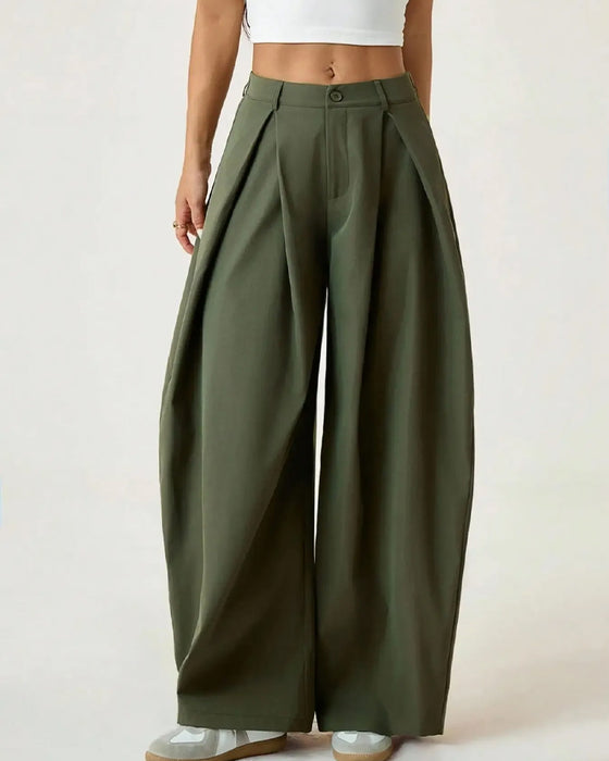 High-Waist Pleated Wide-Leg Casual Pants