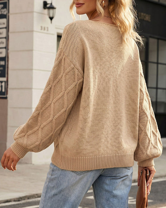 Lantern Sleeve Argyle Fashion Knit Pullover