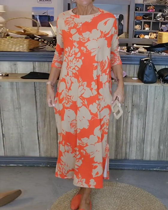 Floral print side slit dress