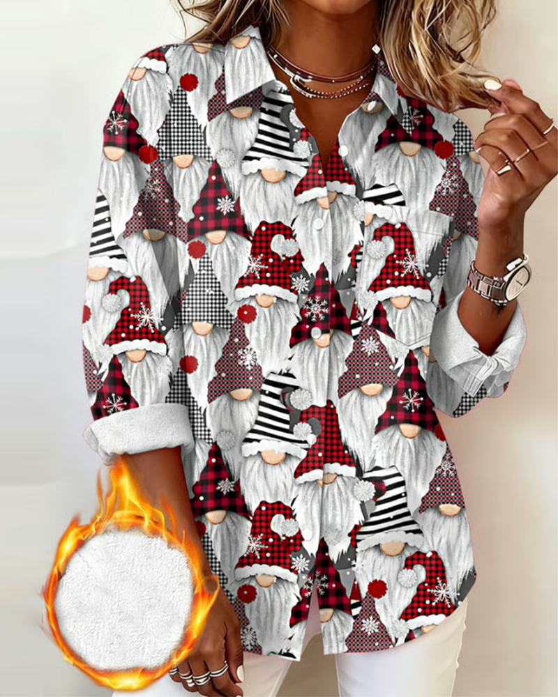 Christmas Tree Print Lapel Shirt