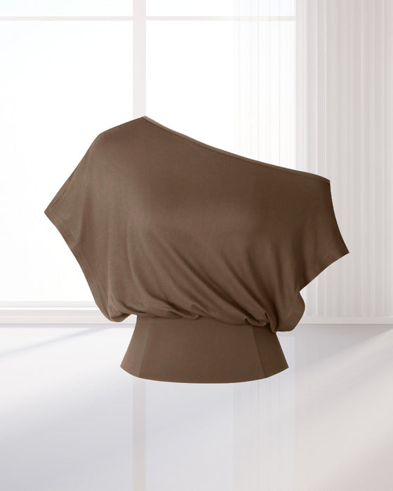 Asymmetrical Hem Fitted Batwing T-Shirt