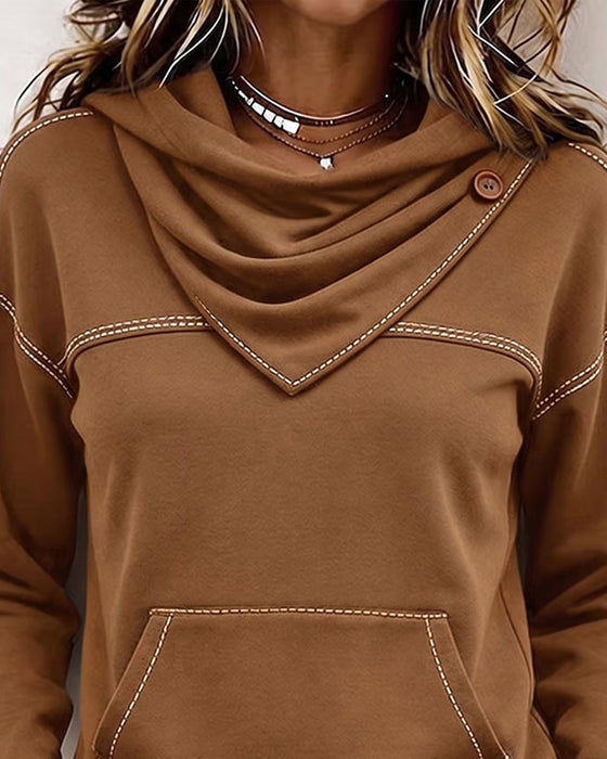 Stacked Collar Pocket Spliced Sweatshirt