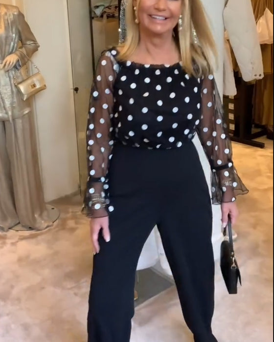 Casual See-Through Polka Dot Blouse