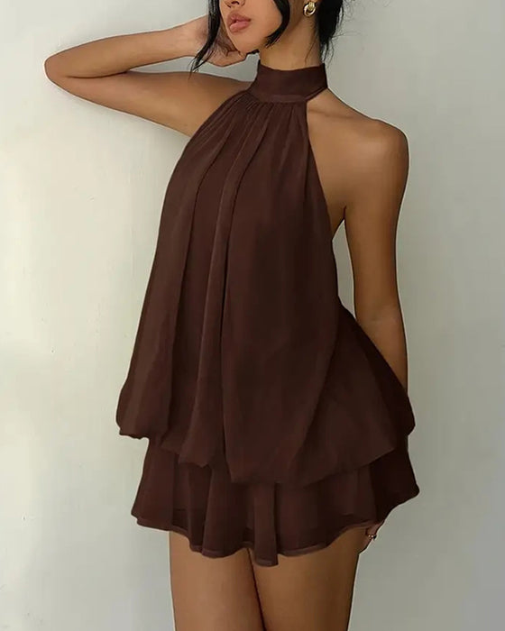 Halter Neck Chiffon Mini Dress