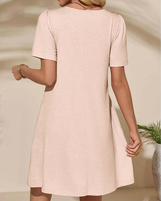 Ruffle Short Sleeve Round Neck Dress