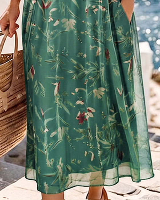 Floral Crew Neck Maxi Dress