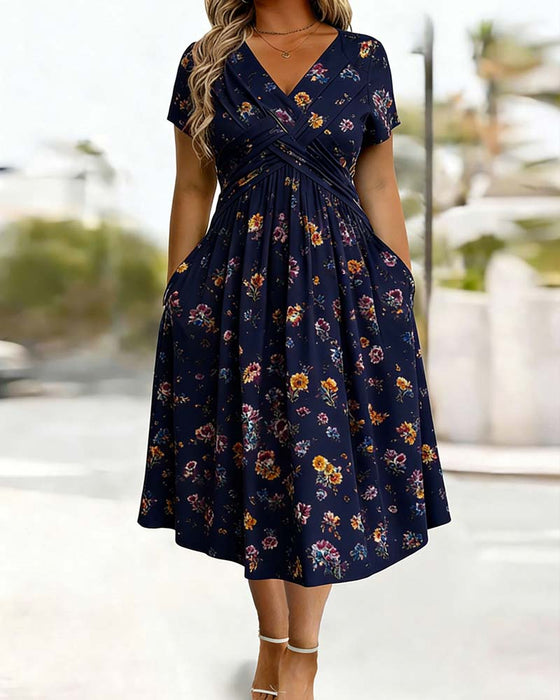 Floral Twist Short Sleeve Dress