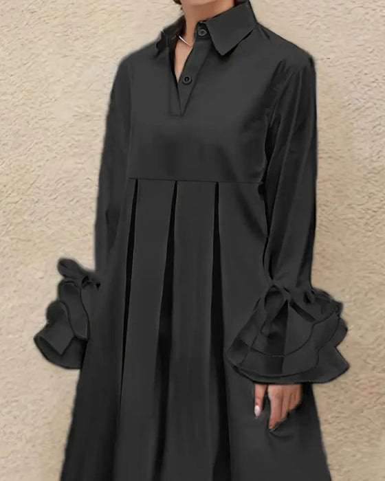 Fashion Shirt Collar Flared Dress