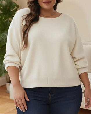 Crew-Neck Drop-Shoulder Solid Loose Pullover