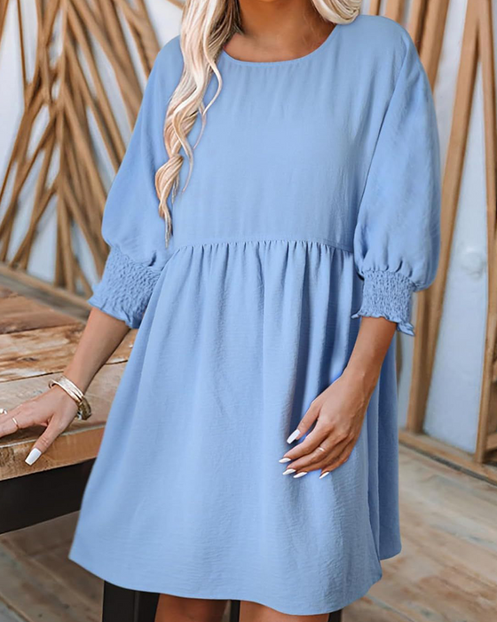 Women's Solid-Color Waist-Cinching Dress