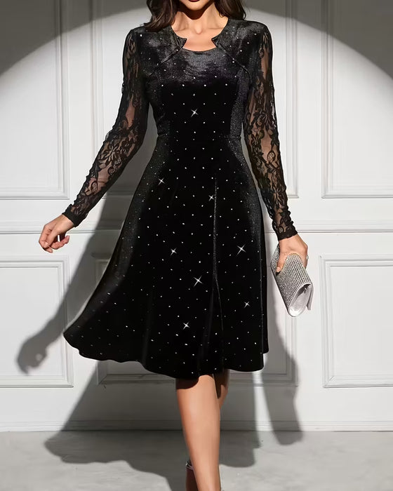 Solid Color Elegant Long-Sleeved Patchwork Dress