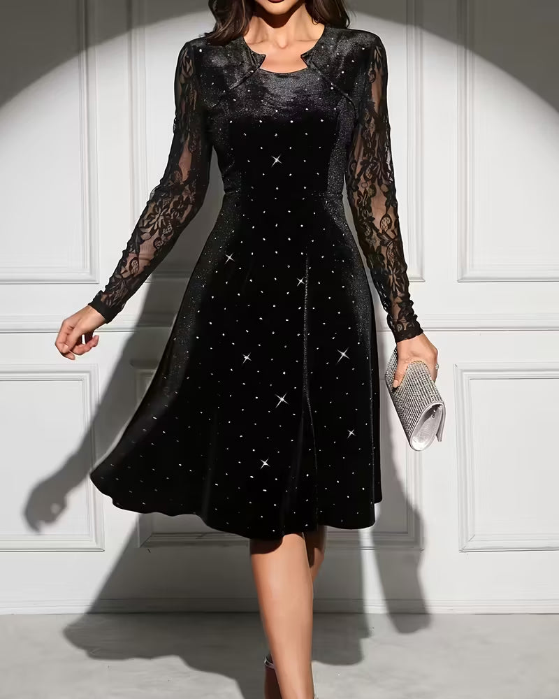 Solid Color Elegant Long-Sleeved Patchwork Dress