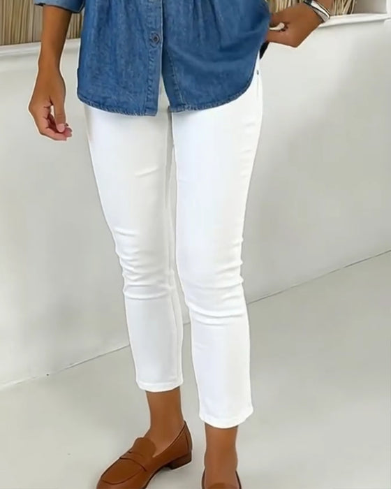 High-Waisted Slim-Fit Cropped Pants