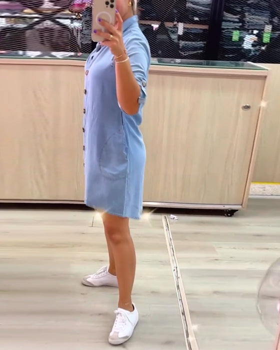 Casual solid color lapel button dress