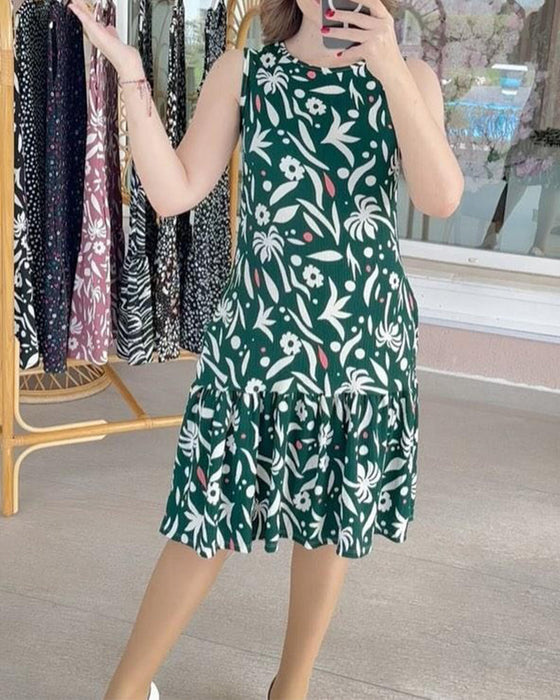 Printed patchwork vest casual dress