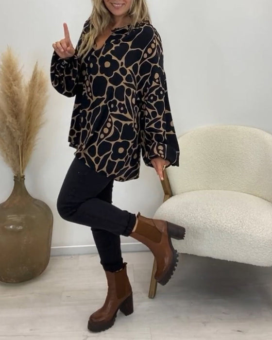 Floral print casual long sleeve top