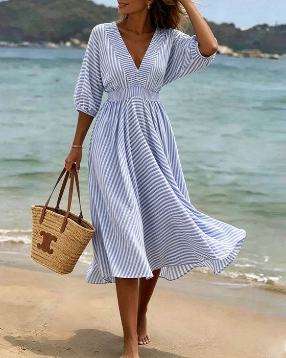 A-Line Striped Half Sleeve Dress